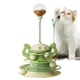 猫用おもちゃ ボール回転盤 3段階タワー 追いかけおもちゃ 猫じゃらし付き 餌入れ 知育玩具 ストレス解消 運動不足対策
