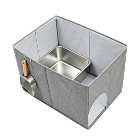 猫トイレ カバー 隠す おしゃれ 猫砂飛散防止 トイレ収納ボックス 折りたたみ式 傷防止 ペット用 トイレルーム 室内 リビング シンプル グレー