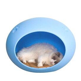 ペットハウス 犬 猫 ペット 寝具 ソファ タマゴ型 可愛い ベッド ペット用ハウス 犬小屋 小動物用ハウス たまごハウス クッション付き あったか ペット用品 室内用 寒さ対策 犬用品 小型犬 子犬 屋内 滑り止め (ブルー)