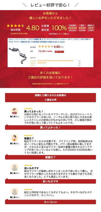 楽天市場】ジムニー パーツ マフラー 【アピオ 静御前 舞 クランク 