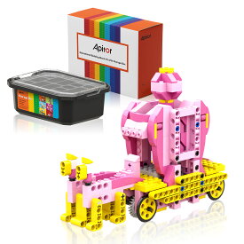 Apitor Robot G 8-in-1新規 収納ケース付き レゴ 互換 ブロックセット知育玩具 ブロックロボット ブロックおもちゃ 遊園地 STEM玩具 知育おもちゃ クリスマス 誕生日 子供の日プレゼント 女の子 小学生 6歳以上 ピンクおもちゃ 組み立て積み木 298ピース