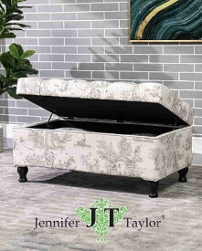 ベンチ 椅子 収納付き 蓋付き 椅子 布張り ジェニファーテイラー Jennifer Taylor トワルドジュイ Toile de Jouy デザイナー ブランド オシャレ エレガント リビング フレンチスタイル