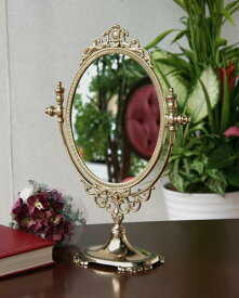 イタリア製 卓上ミラー 真鍮 ゴールド スタンドミラー 鏡 ヨーロピアン スタンド 角度調整可 クラシック デコラティブ 高級 豪華 彫り ヨーロッパ ロココスタイル お洒落 可愛い 直送