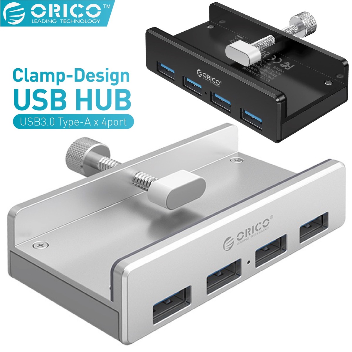 ORICO MH4PU USB3.0 4ポート ハブ アルミ クランプ 5Gbps 高速 クリップ式 USBハブ バスパワー デスク モニター ディスプレイ 固定 軽量 アルミニウム USB シルバー MH4PU-SV ブラックMH4PU-BK (05)