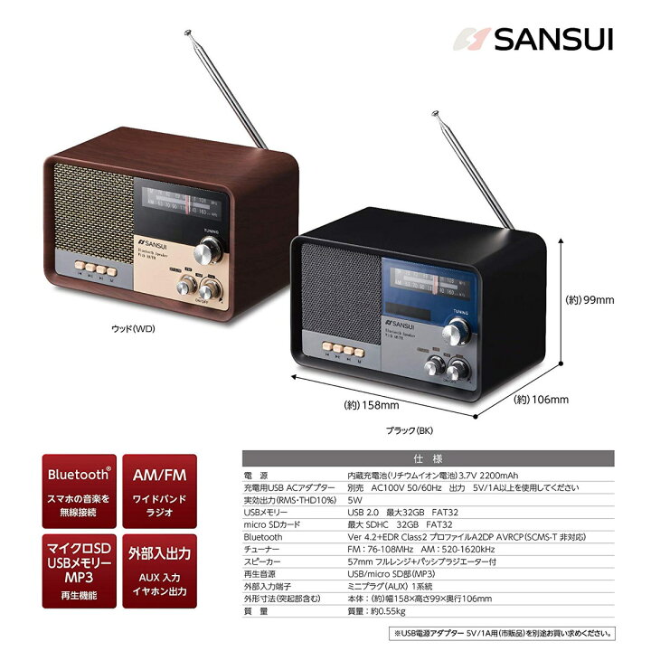 楽天市場】SANSUI サンスイ MSR-1 BK AM FM ラジオ スピーカー 