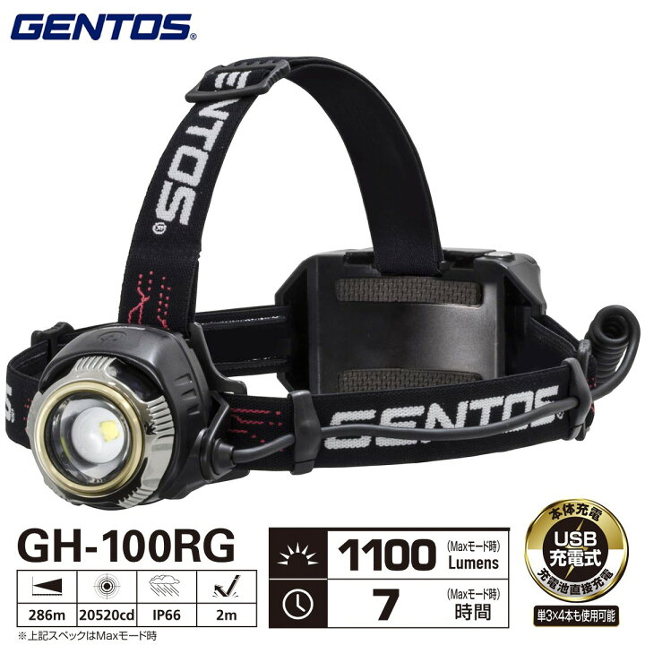 楽天市場】GENTOS GH-100RG Gシリーズ LED ヘッドライト ヘッドランプ 