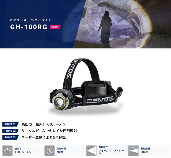 楽天市場】GENTOS GH-100RG Gシリーズ LED ヘッドライト ヘッドランプ 