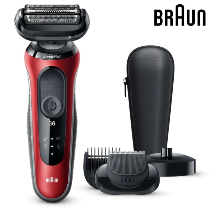 楽天市場 Braun Series 6 60 R4500cs 密着 充電式 シェーバー ディープキャッチ網刃 肌にやさしい 深剃り 急速充電 防水設計 お風呂剃り 水洗い 丸洗い 充電スタンド ケース キワぞりトリマー ヒゲトリマー 付き 電動 電気 髭剃り メンズシェーバー レッド ブラウン