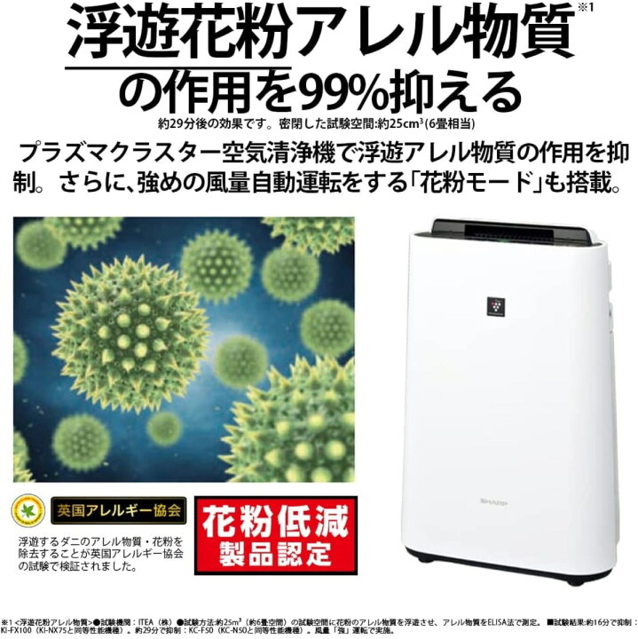 楽天市場】SHARP 加湿 空気清浄機 KC-50TH4-W プラズマクラスター 7000 