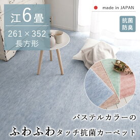 【LINE登録で300円クーポン】カーペット じゅうたん ラグ 抗菌 防臭 江戸間6畳 261×352 ホットカーペット 床暖房対応 オールシーズン 敷き詰め 長方形 子ども リビング 国産 日本製 かわいい パステルカラー ペット カットパイル 高機能 新生活