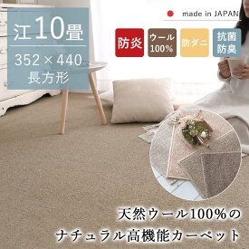 【LINE登録で300円クーポン】カーペット じゅうたん ラグ ウール100％ 江戸間10畳 352×440 防炎 防ダニ 抗菌 防臭 ホットカーペット 床暖房対応 オールシーズン 敷き詰め 長方形 ベビー 天然素材 国産 日本製 大きめ リビング ループパイル 高機能 秋 冬