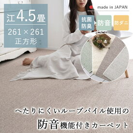 カーペット じゅうたん ラグ 防音 江戸間4.5畳 261×261 防ダニ 抗菌 防臭 ホットカーペット 床暖房対応 オールシーズン 敷き詰め 正方形 ベビー ペット ナチュラル 国産 日本製 ループパイル 高機能 新生活