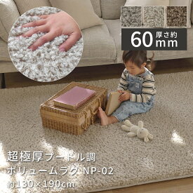 【LINE登録で300円クーポン】ラグ カーペット 超極厚 60mm プードル調 ボリュームラグ NP-02 130×190cm 1.5畳相当 オールシーズン シャギー おしゃれ 韓国風 北欧 抗菌 防ダニ 防臭 厚手 生活音軽減 床暖房対応 低ホルムアルデヒド