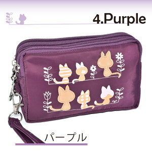 猫 ねこ ネコ ポーチ 小物入れ ネコポーチ 猫柄ポーチ 3連ファスナーポーチ 小物収納 コスメポーチ バッグインバッグ 大容量ポーチ 仕切りポーチ 旅行用ポーチ かわいいポーチ ネコポーチ