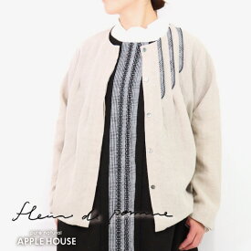 シャツジャケット ノーカラー 長袖 裏地なし 洗えるジャケット 日本製 天然素材 レディース 1サイズのみ ネーションシャツ（生成/リネン100％）フルール・ド・ポム fleur de pomme アップルハウス