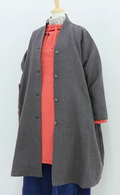 【難アリ・訳あり】アップルハウス ホッパーシャツジャケット（スミクロ/ウールコットン）ロングコート 裏地なし 水洗い可能 秋冬 日本製 天然素材 レディース 1サイズのみ