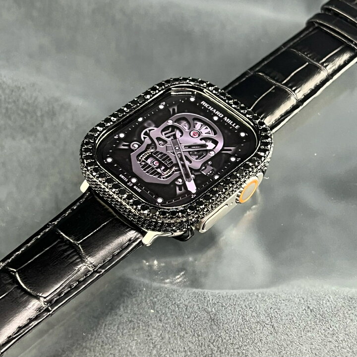 楽天市場】ブラック CZ ダイヤモンド ベゼル カバー ケース 49mm  