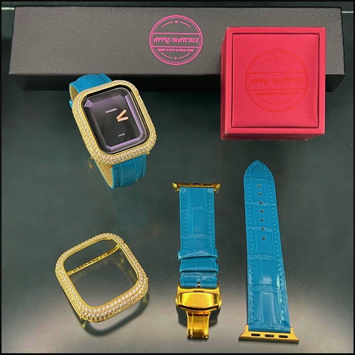 楽天市場】ゴールド CZダイヤモンド ベゼル 本革 グロススカイブルー  