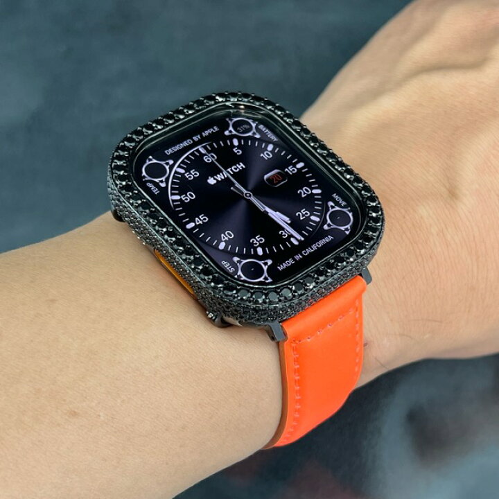 楽天市場】アップルウォッチ ブラック cz ダイヤモンド ベゼル 本革  