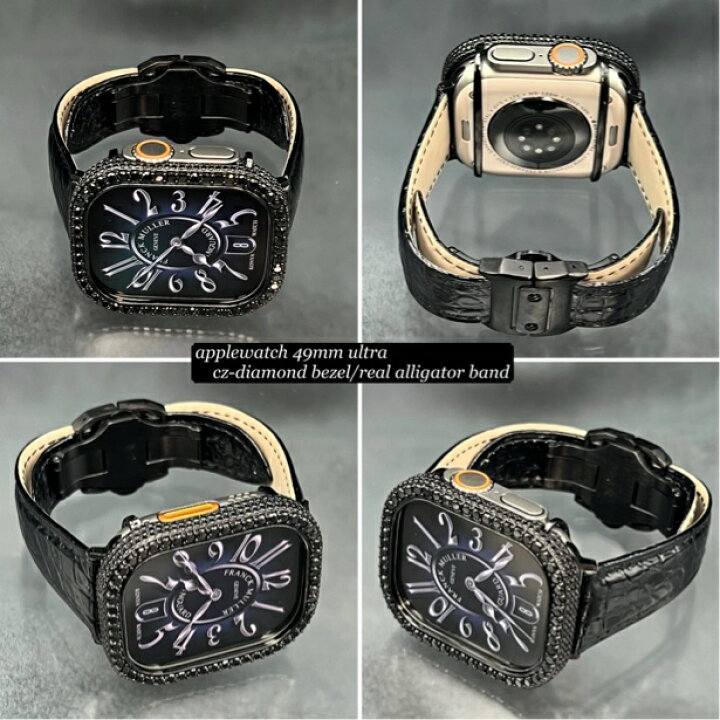 ブラック CZ ダイヤモンド ベゼル K ブラック ラバー ベルト セット  
