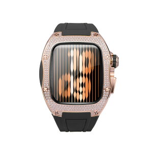 アップルウォッチ ローズ czダイヤモンド ステンレス ケース ブラック ラバーベルト 45mm 44mm シリーズ9 シリーズ8 シリーズ7 シリーズ6対応 動画 シリーズ7 applewatch アップルウォッチ用 シリー
