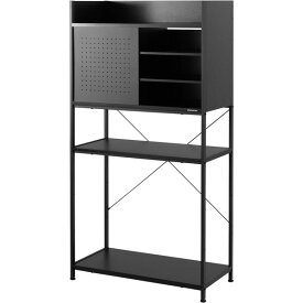 Bauhutte デスクサイドラック ボックスタイプ BHS-760-BK フルタワーPC格納 スライド扉式目隠し収納 ブラック 【代引・日時指定・キャンセル不可・北海道沖縄離島配送不可】 -メーカー直送- 4571697230705-ds