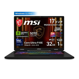 MSI ゲーミングノートパソコン Crosshair-17-HX-AI-D2XWGKG-6759JP 17インチ WQXGA 240Hz Core Ultra 9 275HX GeForce RTX 5070 Laptop メモリ:32GB SSD:1TB Windows 11 Pro コスモスグレイ CROSSHAIR17D2XWG6759JP 4711377316255-ds
