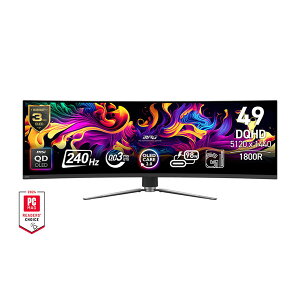 MSI �E���g�����C�h �p�ȃQ�[�~���O���j�^�[ MPG-491CQPX-QD-OLED 49�C���` DQHD�i5,120 × 1,440�j 240Hz QD-OLED�p�l�� �n�[�t�O���A�i���˖h�~�R�[�e�B���O�j 4526541055140-ds