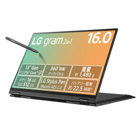 【ポイントアップで4月25日がおトク★店内全品対象】ノートパソコン LG gram 2in1 16T90R-KA78J 16インチ Corei7-1360P メモリ:16GB SSD:1TB Windows11 Home オブシディアンブラック WQXGA 顔認証搭載 ノートPC 4989027024618-ds