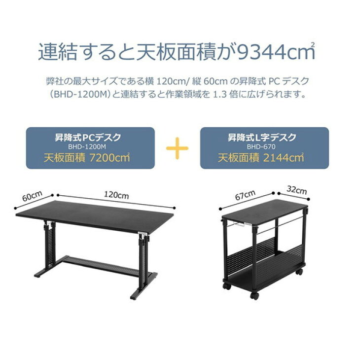 楽天市場】Bauhutte バウヒュッテ 昇降式L字デスク PCワゴン 天板32 