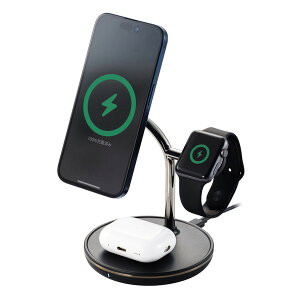 ELECOM GR W-MS08BK CX[d Qi2 Ή 15W / 7.5W / 5W }Olbg [dX^h 3in1 [d P[ut 1.5m y iPhone AirPods Apple Watch eΉ z ubN yLZsEkC
