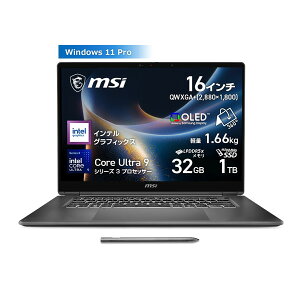 MSI �m�[�g�p�\�R�� Prestige-16-Flip-AI+C3MTG-2610JP �f�B�X�v���C�F16�C���`/Core Ultra 9 �v���Z�b�T�[ 386H/�C���e�� �O���t�B�b�N�X/�������F32GB/SSD�F1TB/Windows 11 Pro�y�L�����Z���s�E�k�C�����ꗣ���z