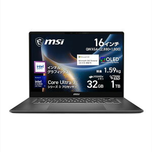 MSI �m�[�g�p�\�R�� Prestige-16-AI+C3MG-2609JP ���� �f�B�X�v���C�F16�C���`/Core Ultra 7 �v���Z�b�T�[ 355/�C���e�� �O���t�B�b�N�X/�������F32GB/SSD�F1TB/Windows 11 Home�y�L�����Z���s�E�k�C�����ꗣ