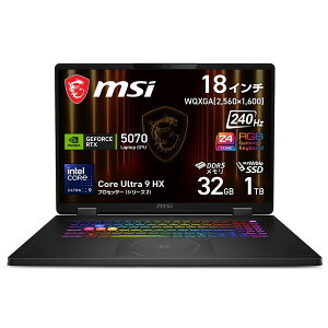 MSI �n�C�p���[���ʃQ�[�~���O�m�[�gPC Crosshair-18-HX-AI-A2XWGXKG-2680JP (18�C���` WQXGA 240Hz/Core Ultra 9 �v���Z�b�T�[ 275HX/NVIDIA GeForce RTX 5070 Laptop GPU/32GB/SSD 1TB/Windows 11 Home) 4711377365468-ds
