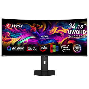 MSI �E���g�����C�h�Q�[�~���O���j�^�[ MAG-341CQP-QD-OLED-X28 RGB�X�g���C�v�\�� ��5����QD?OLED���� 34�C���`/UWQHD(3,440 × 1,440)/280Hz/0.03ms(GTG) 4711377411752-ds