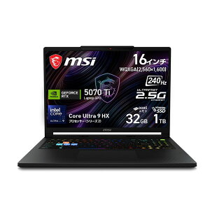 �n�C�G���h�Q�[�~���O�m�[�gPC MSI Raider 16 HX B2W Raider-16-HX-B2WH-2689JP [�R�A�u���b�N] 16�C���` WQXGA 240Hz DCI-P3����/Core Ultra 9/NVIDIA GeForce RTX 5070 Ti Laptop GPU/������ 32GB/SSD 1TB/Windows 11 Home 4711377487818-ds