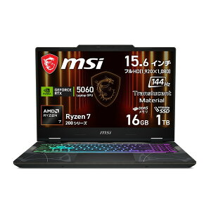 MSI ���ڃT�C�o�[�p���N�C���X�p�C�A�n�f�U�C�� �G�N�\�X�P���g���Q�[�~���O�m�[�gPC Cyborg-A15-AI-B2HWFKG-5554JP 15.6�^ �t��HD 144Hz/Ryzen 7 260/NVIDIA GeForce RTX 5060 Laptop GPU/16GB/SSD 1TB/Windows11 Home �A�v��