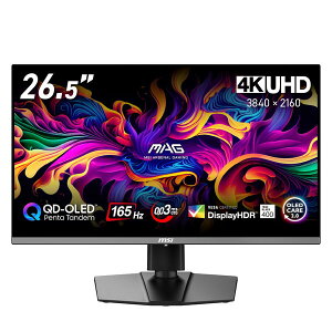 MSI 4K QD-OLED�p�l�����ڂň��|�I�R���g���X�g�ƑN�₩�ȐF�\���͂�����A�Q�[�����f�����y���߂�Q�[�~���O���j�^�[ MAG 272UP QD-OLED E16 26.5�C���` 4K UHD (3,840×2,160) 165Hz 0.03ms(GTG) �A���`�t���b�J