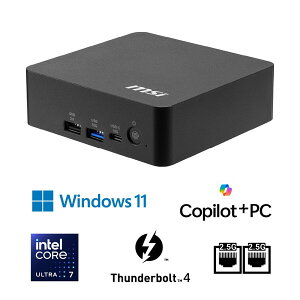 MSI �~�jPC Cubi NUC AI+ 3MG-024JP ��̂Ђ�T�C�Y Copilot+ PC �����^���X�y�b�N AI�p�\�R�� Core Ultra 7 / ������16GB / SSD 512GB / Windows 11 Pro / Thunderbolt 4 / Wi-Fi 7 4711377459747-ds