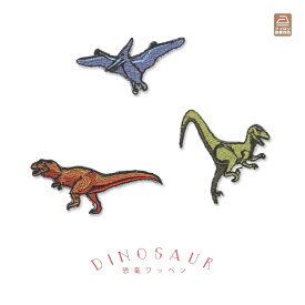 恐竜ワッペン 肉食系3種類 ティラノサウルス プテラノドン ヴェロキラプトル 刺繍 アップリケ アイロン接着