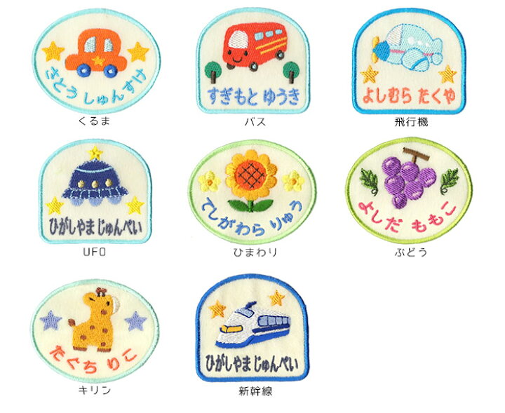 楽天市場 刺繍お名前入れワッペン キャラクター 楕円 窓枠型 ネーム 名札 名入れ アップリケ ひらがな カタカナ 漢字 ローマ字 英数字 入園 入学 アイロン接着 おともだちの広場