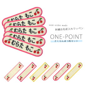 刺繍お名前入れワッペン ワンポイント 5枚セット さくらんぼ ネーム 名札 名入れ アップリケ ひらがな カタカナ 漢字 ローマ字 英数字 入園 入学 アイロン接着