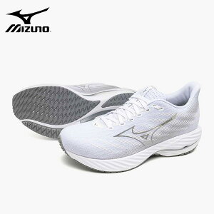24FW ミズノ ウエーブライダー28 SW ホワイト×シルバー (J1GC240404) メンズ ランニングシューズ ランニング トレーニング シューズ 初心者 スニーカー ジョギング マラソン ウエーブライダー ス