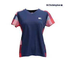 【SALE】St.Christopher　パネルチェックVネックゲームシャツ STC-BCW6413-NV　2023FW　ネイビー　 セントクリストファー　レディース　テニス