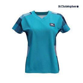 【SALE】St.Christopher　パネルチェックVネックゲームシャツ STC-BCW6413-TQ　2023FW　ターコイズ　 セントクリストファー　レディース　テニス