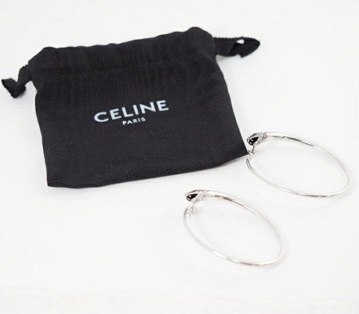楽天市場】CELINE セリーヌ スネークモチーフ フープ ピアス シルバー 