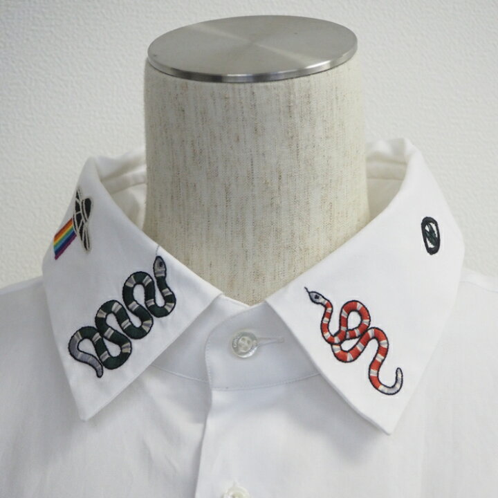 現行品 GUCCI 長袖シャツ シンボルズ エンブロイダリー 襟刺繍