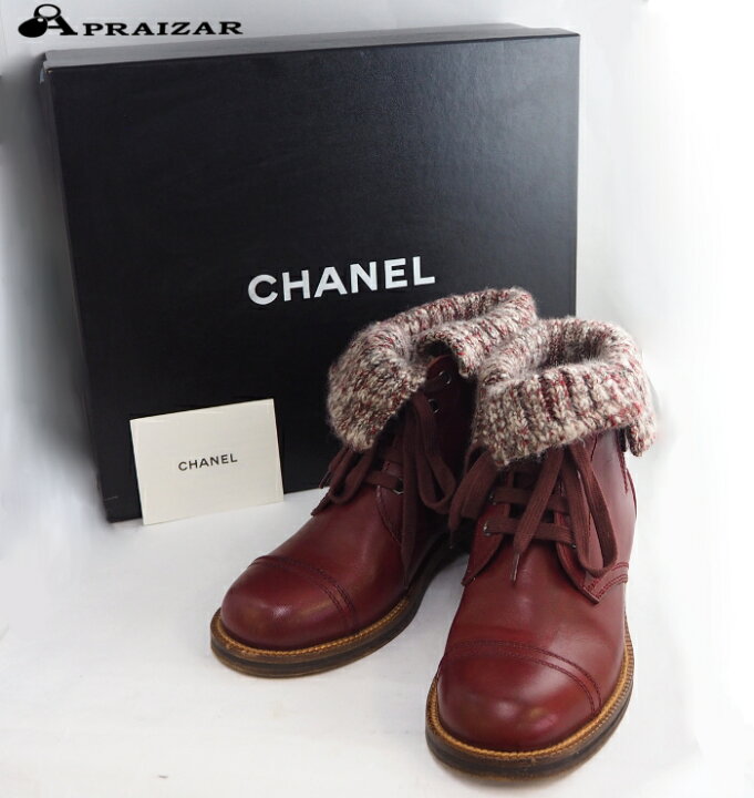 楽天市場】CHANEL シャネル レザー/ニット ココマーク ショートブーツ 