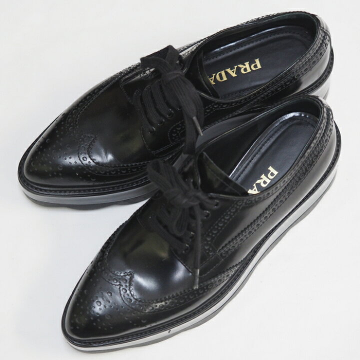 楽天市場】PRADA プラダ レザー 厚底 ウイングチップ ローファー  