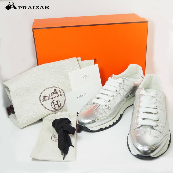 楽天市場】HERMES エルメス Hロゴ レザー スニーカー シルバー 36 1/2 